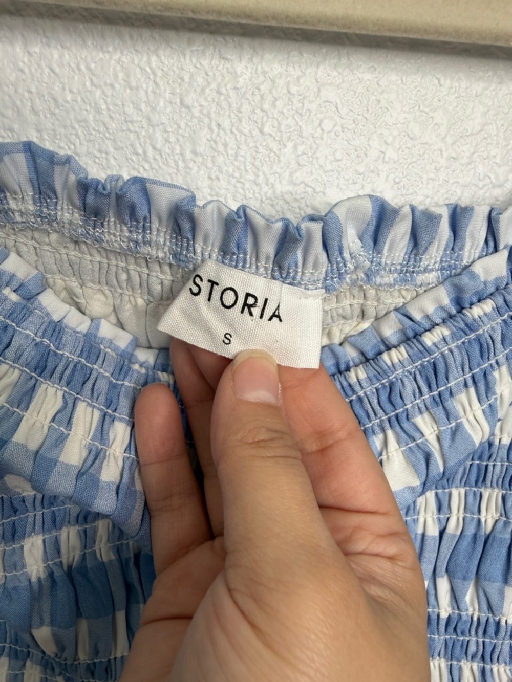 Storia Gingham Crop Top Blue White S - Picture 2 of 4